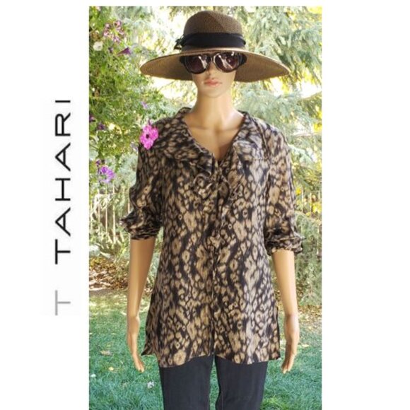 T TAHARI - Silk/cotton blend ruffle blouse - Picture 11 of 11